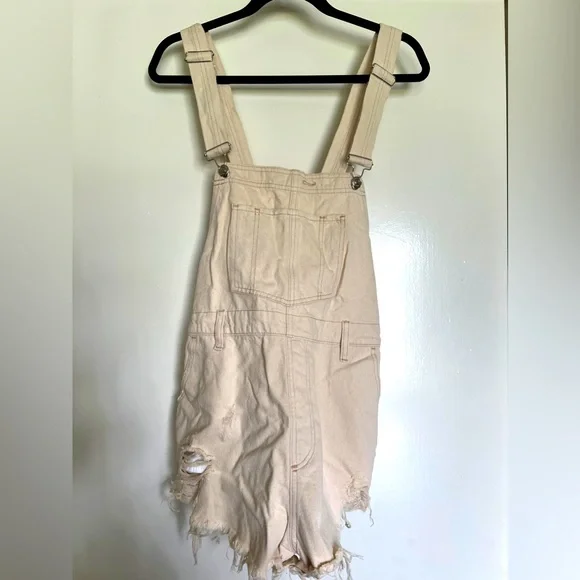 Free People Cream Overall Shorts